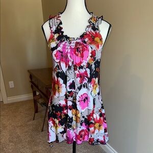 Initiatives Blouse Floral Ruffle Shirred Neck Sleeveless Women's Top